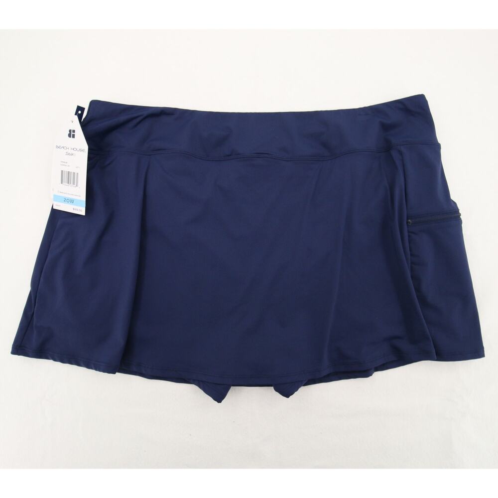 Beach House Swim Skirt Skort Navy Blue Pull On Zip Pocket Swimsuit Size 20W NWT